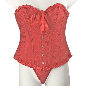 Daisy Overbust Corset Size XL Red Strapless Luxe Brocade Top and Thong Set NNT